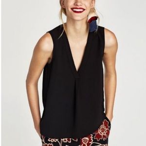 Zara black v-neck blouse